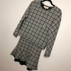 NWT. LOFT windowpane print sweatshirt skirt set
